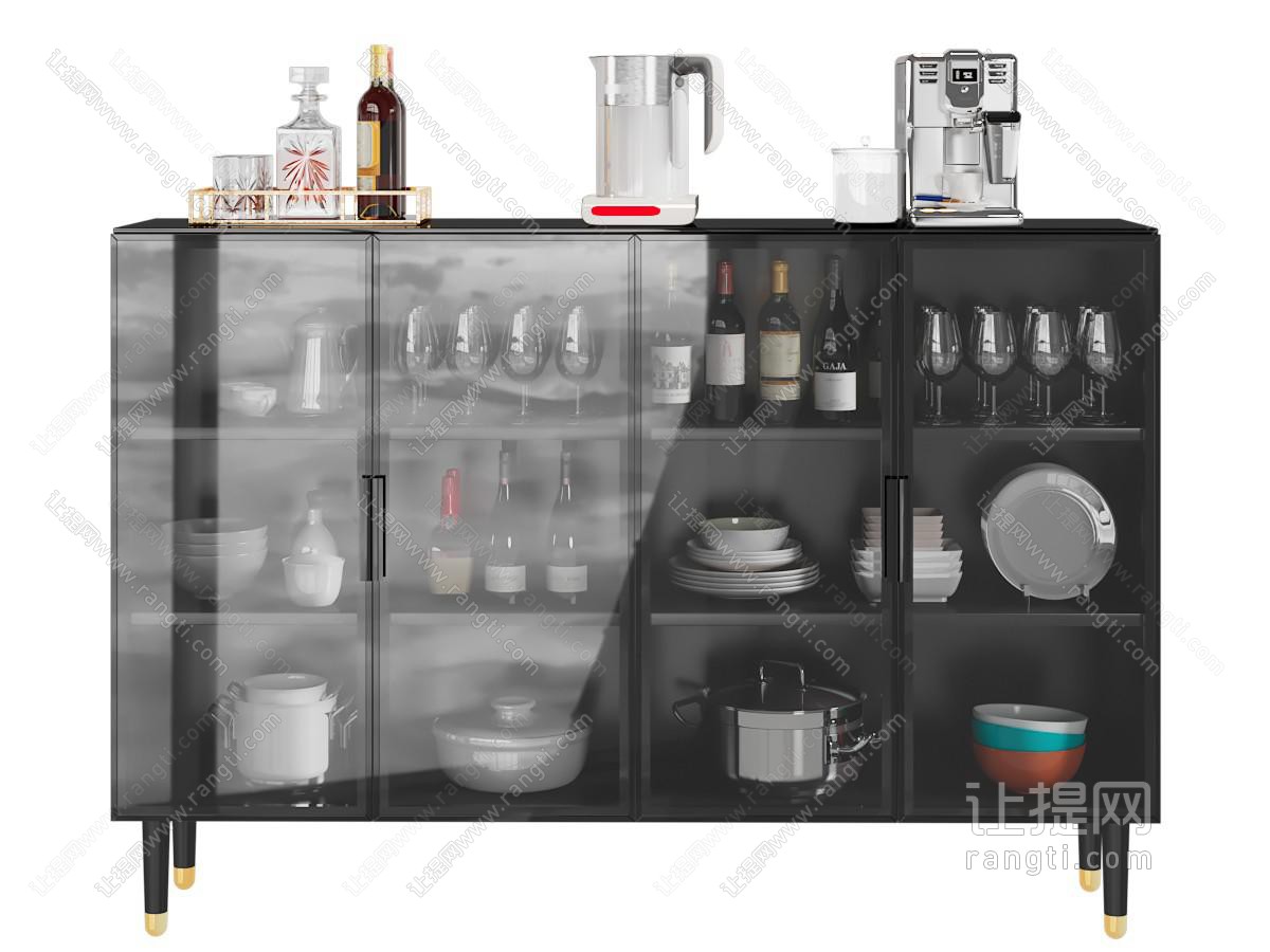 现代玻璃柜门的餐边柜、酒柜