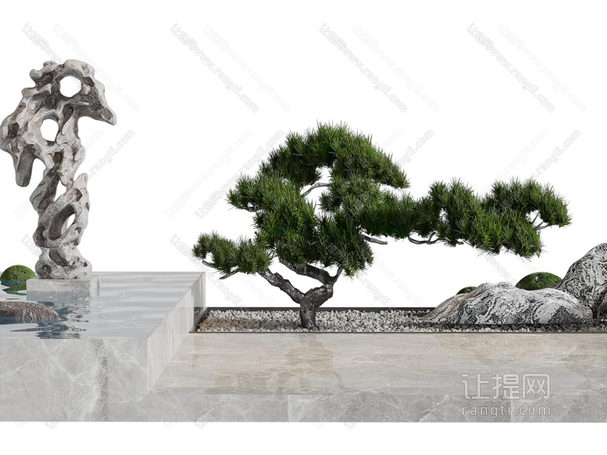 新中式松树、假山石头景观园艺小品
