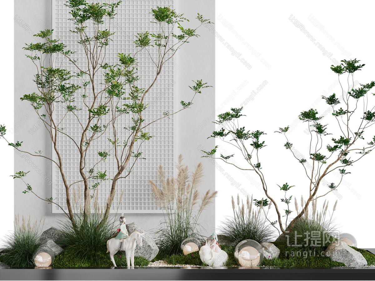现代观赏树、花草、雕塑景观园艺小品
