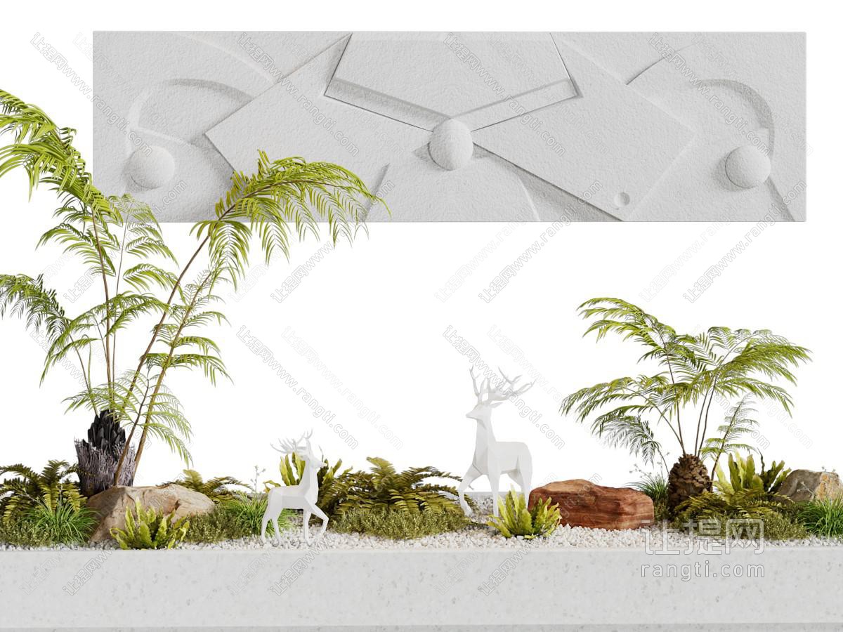 现代花草、石头景观园艺小品