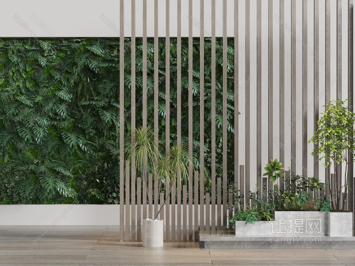 现代室内植物墙、花盆植物景观小品