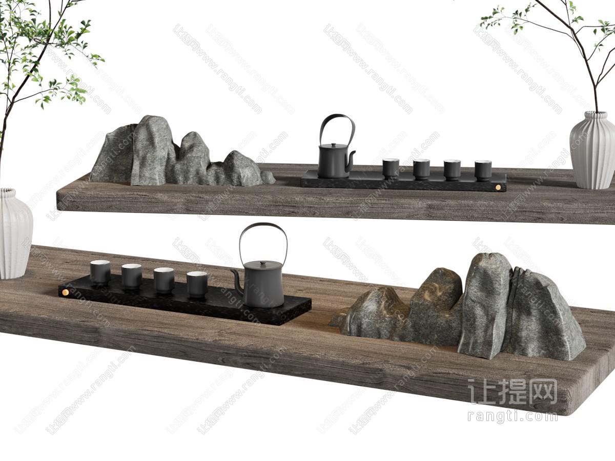 新中式茶台、茶具杯子