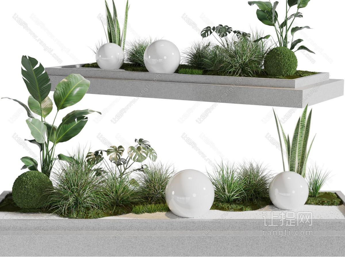 现代花草绿植、草坪灯景观园艺小品