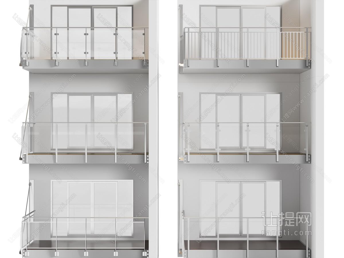 现代阳台玻璃栏杆、护栏