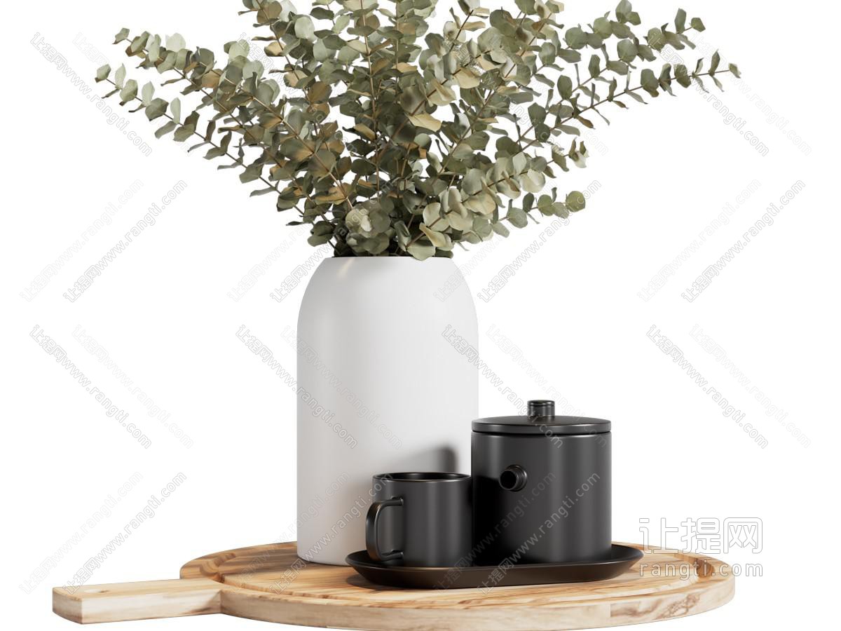现代花瓶花卉、茶具杯子