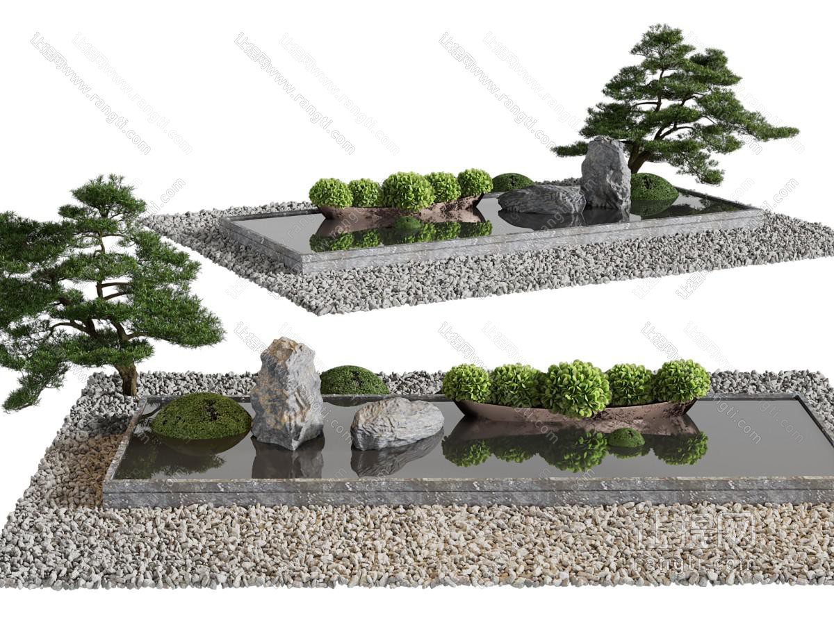 新中式松树、假山景观园艺小品
