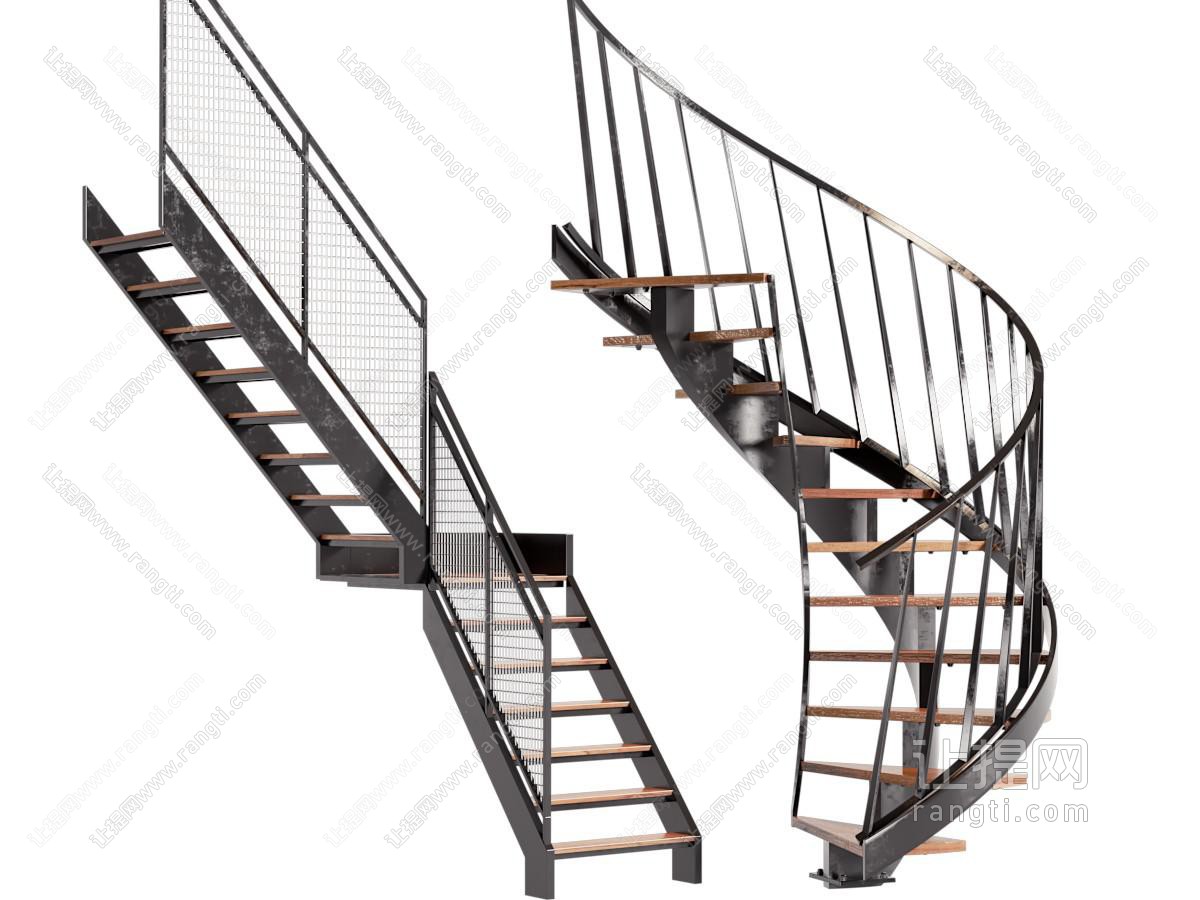 工业风loft金属扶手转角旋转楼梯