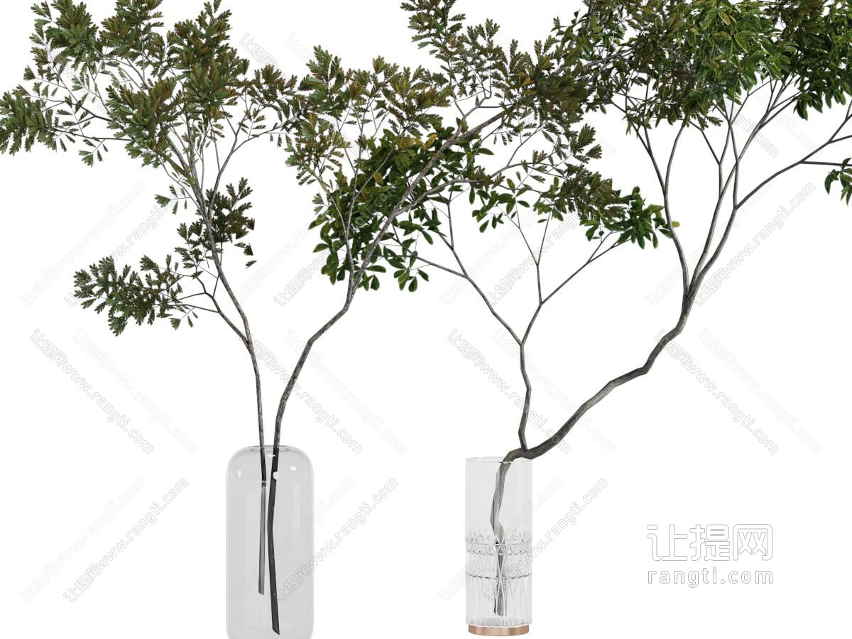 现代玻璃花瓶、树枝摆件