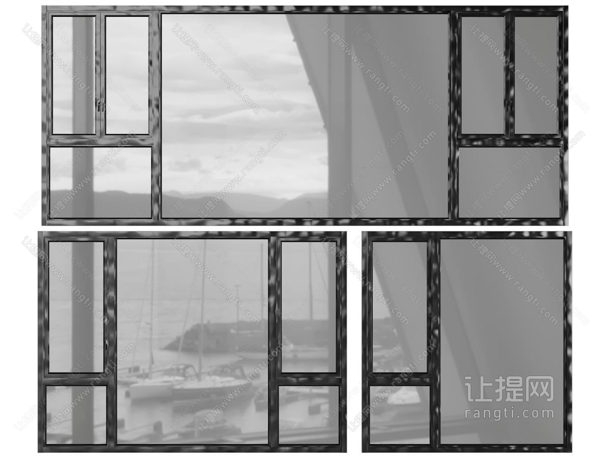 现代金属边框平开窗户