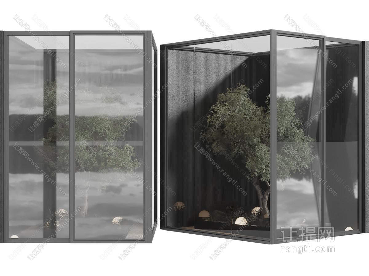 现代方形玻璃柜景观园艺小品