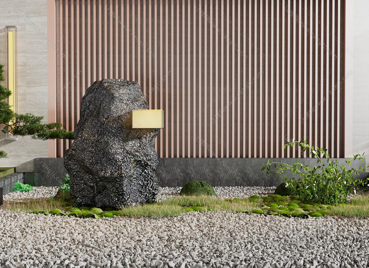 新中式假山、石子、花草景观园艺小品