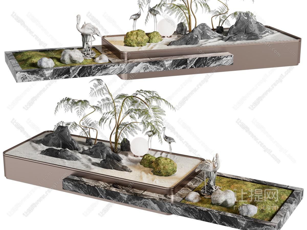 新中式仙鹤、假山景观园艺小品