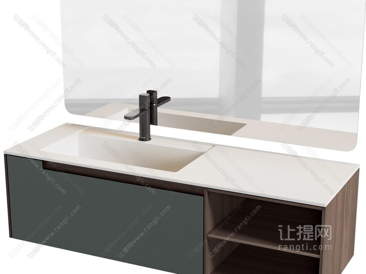 现代悬挂式洗手台、镜子