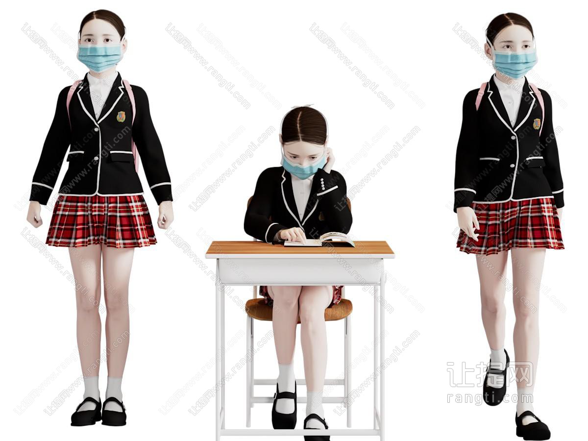 带着口罩的小学生、小女孩人物