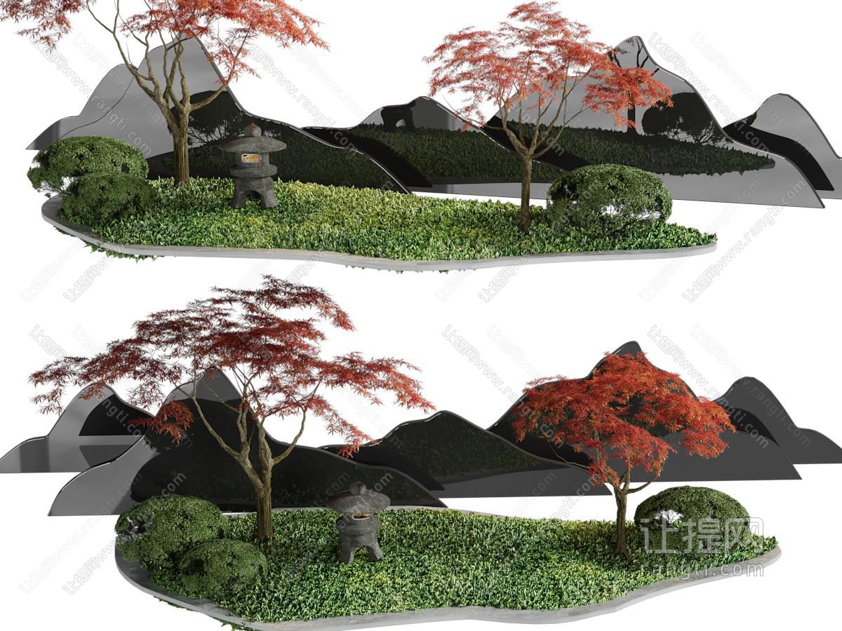 新中式假山、树木景观园艺小品