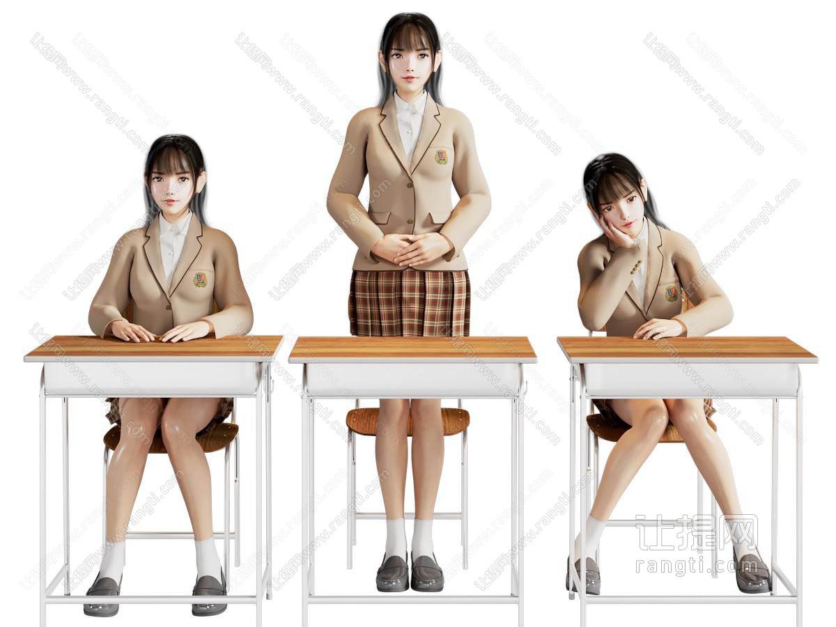 穿着校服的小女孩人物