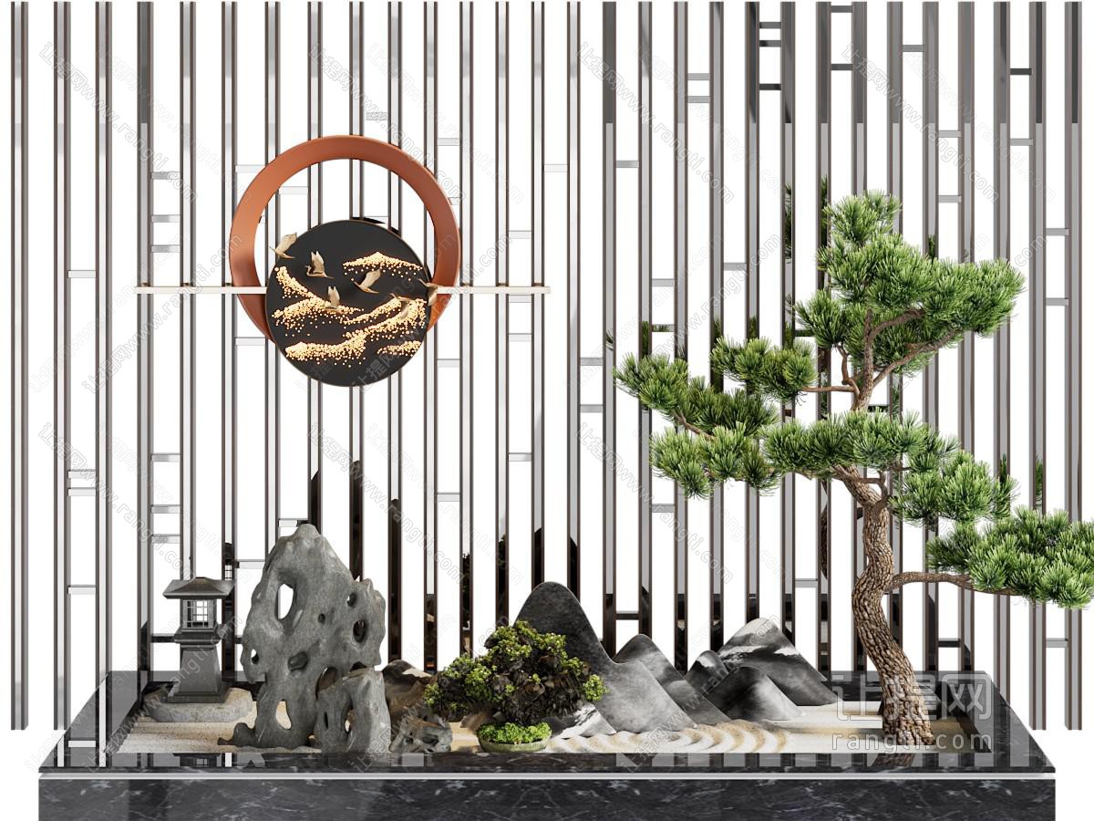 新中式假山、松树景观园艺小品