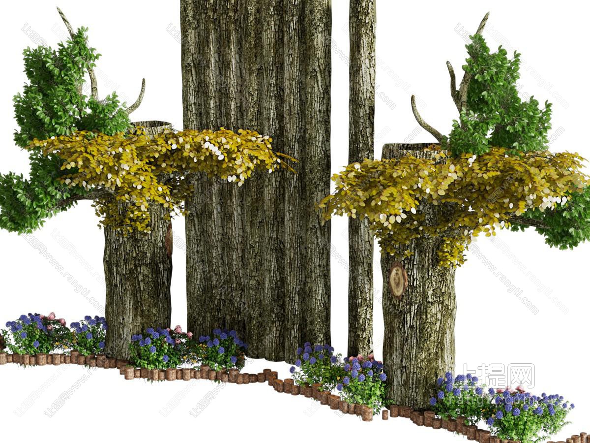 现代枯树、花草植物景观园艺小品