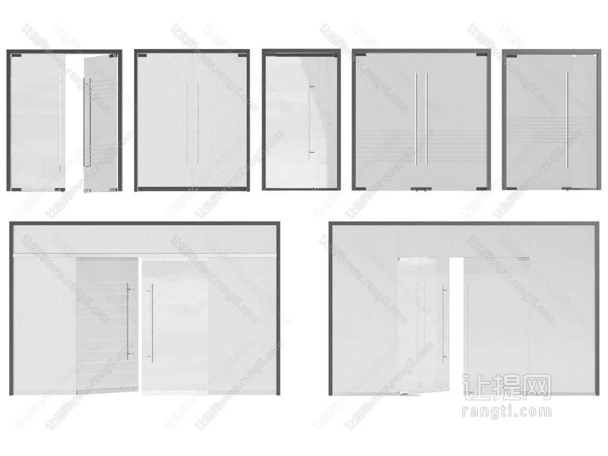 现代办公玻璃双开门、大门