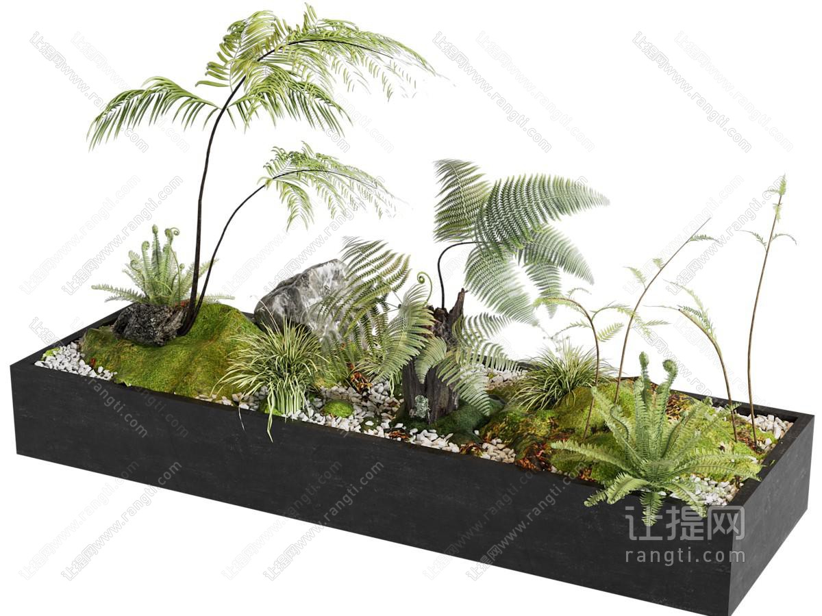 现代花草、石子景观园艺小品