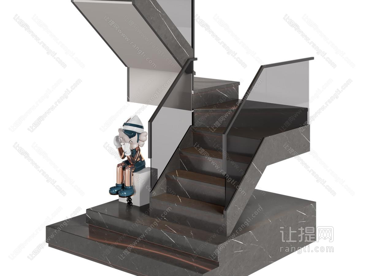 现代玻璃扶手的旋转楼梯