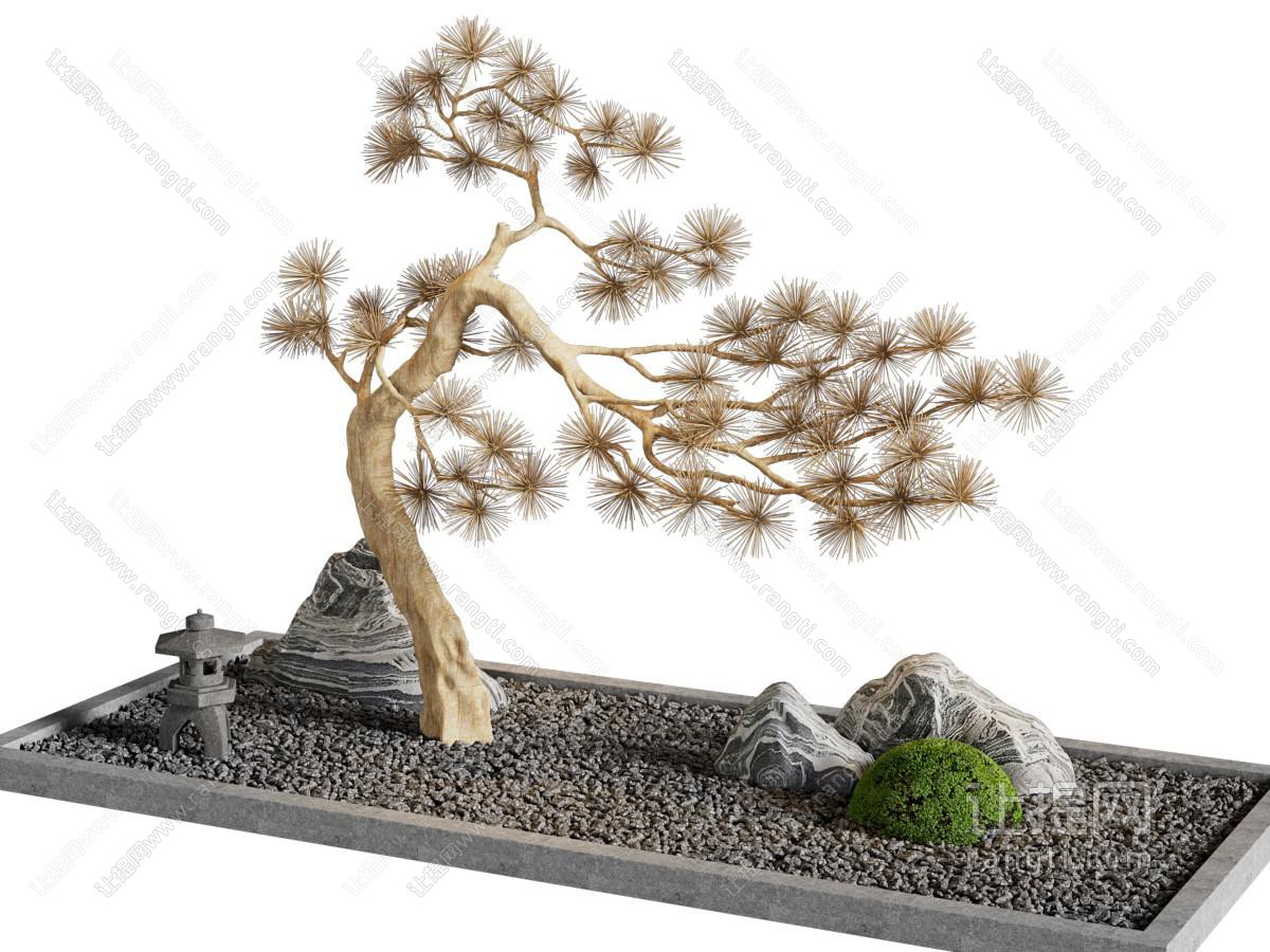 新中式松树、假山景观园艺小品