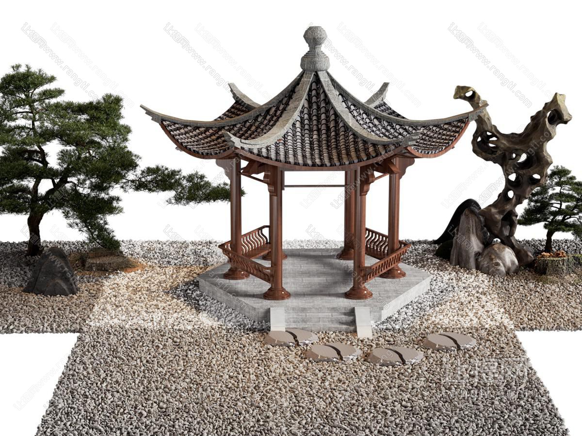 新中式公园亭子、园艺小品