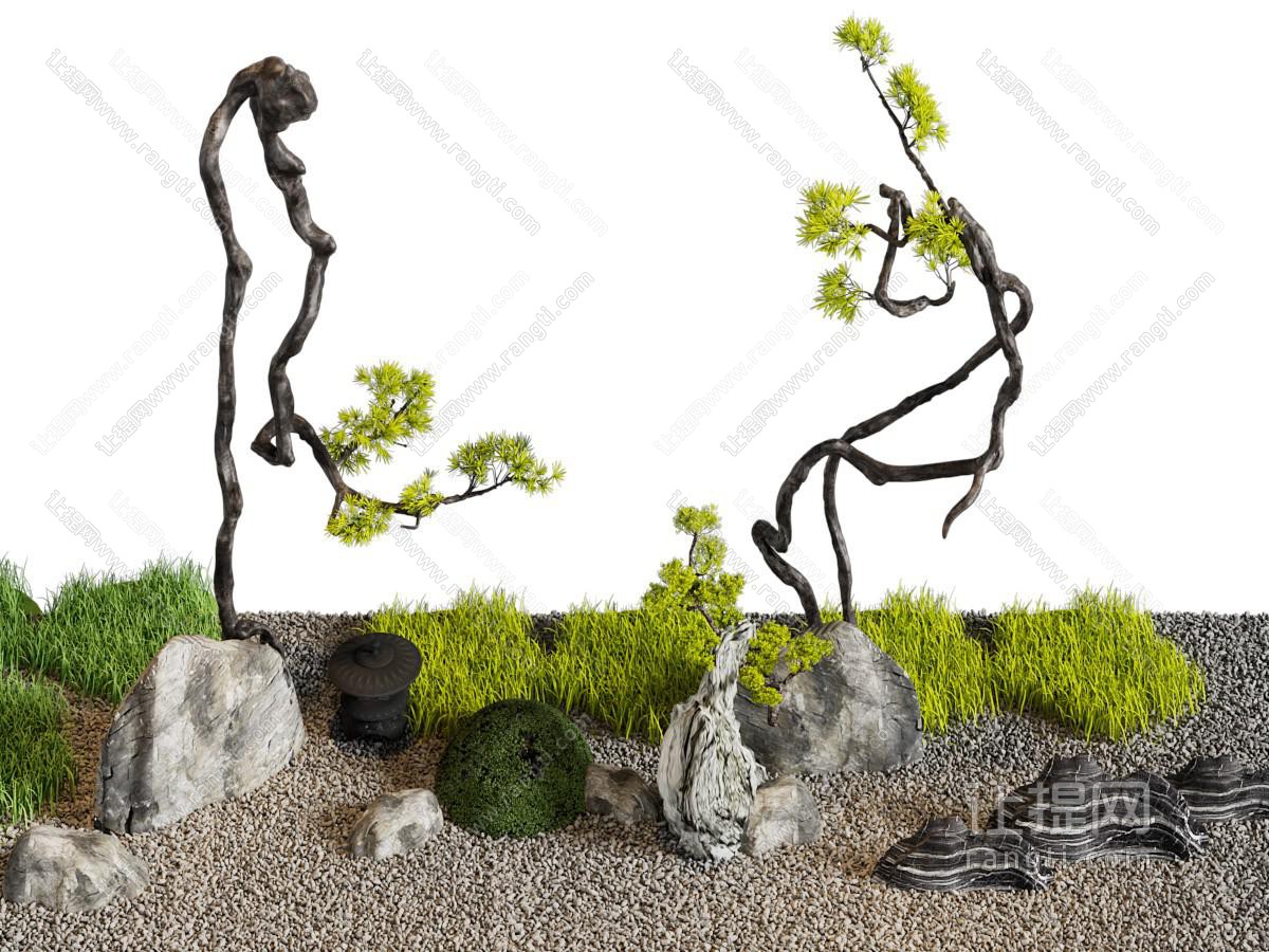 新中式花草、石头景观园艺小品