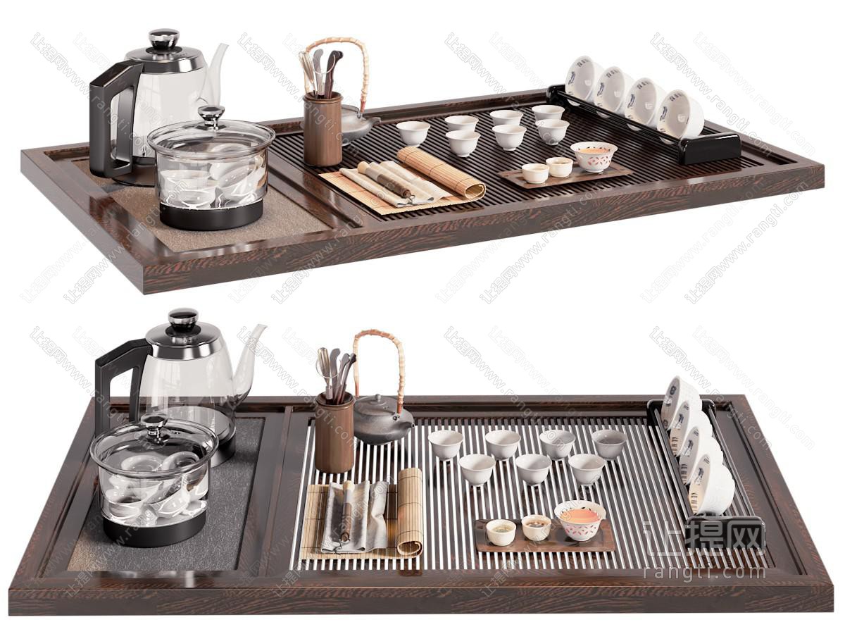 新中式实木茶盘、茶具杯子
