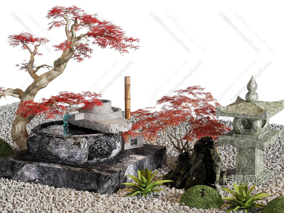 新中式石磨水景、石头景观园艺小品