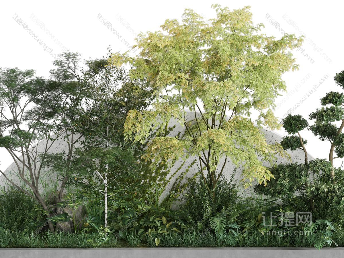 现代树木、花坛景观园艺小品