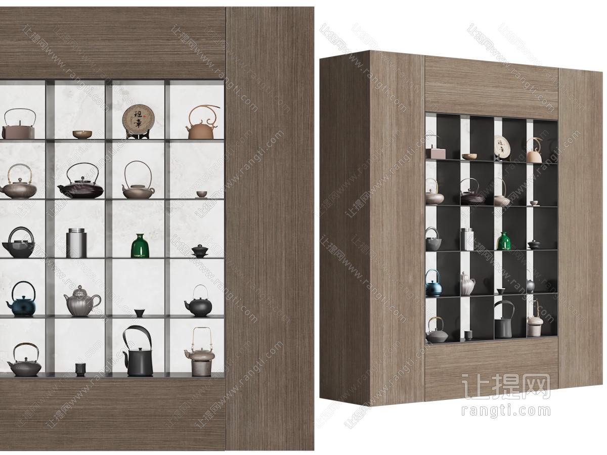 新中式茶壶、茶饼展柜、货架
