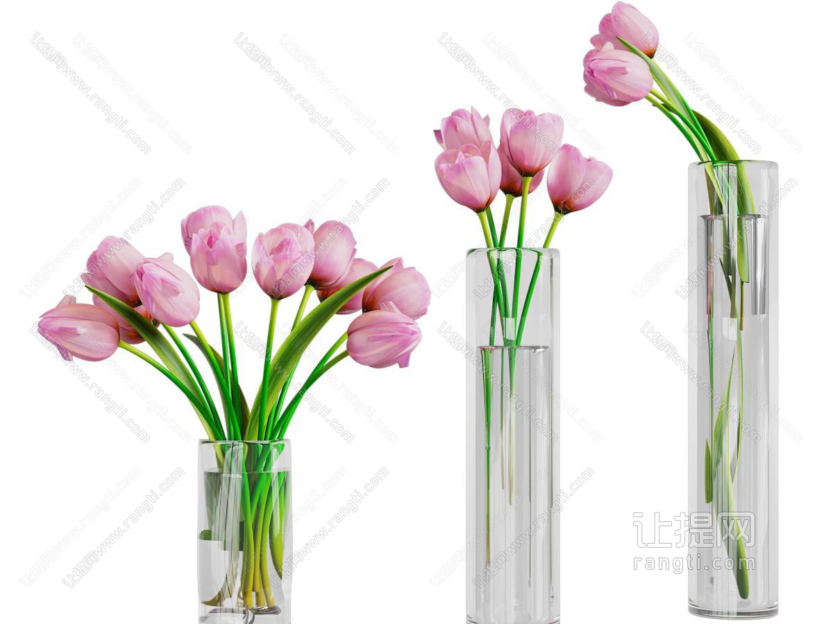 现代玻璃花瓶郁金香花卉