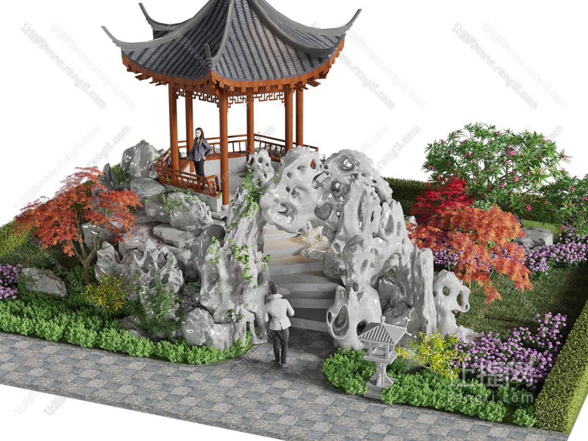 新中式公园亭子、假山园艺小品