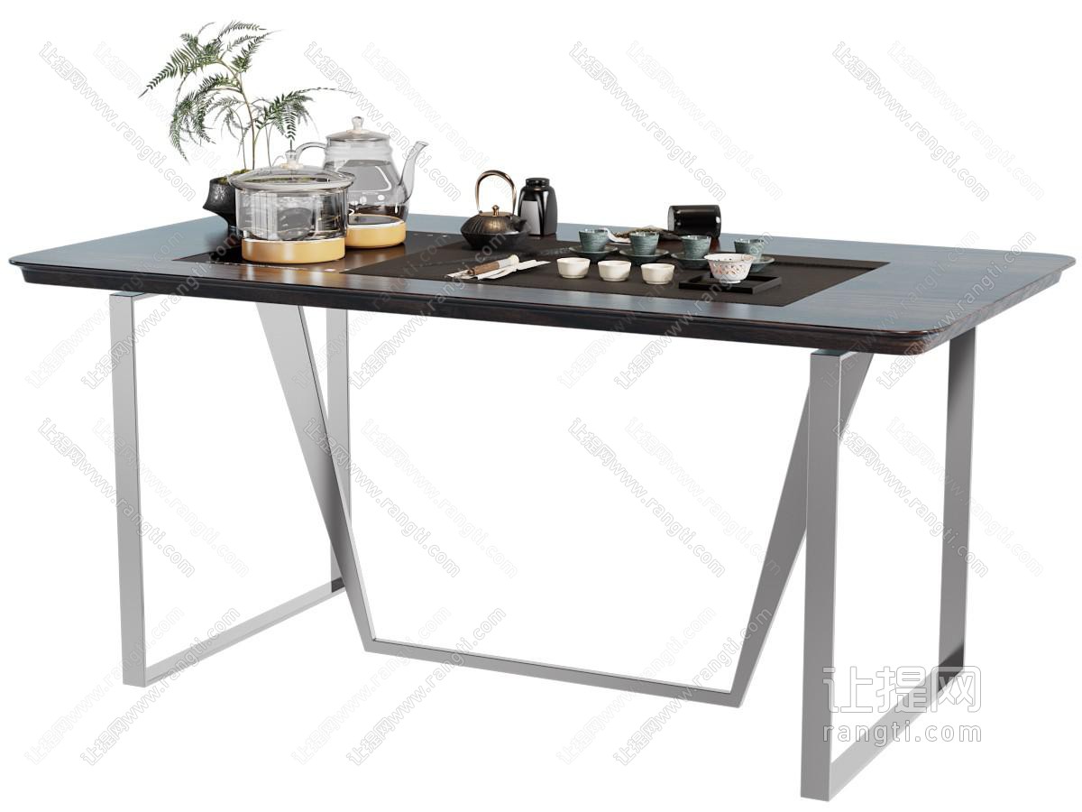 现代茶桌、茶具杯子