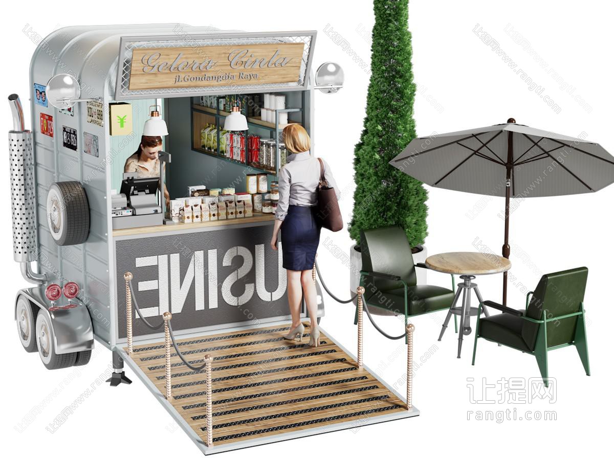 现代方形奶茶咖啡饮料售货车