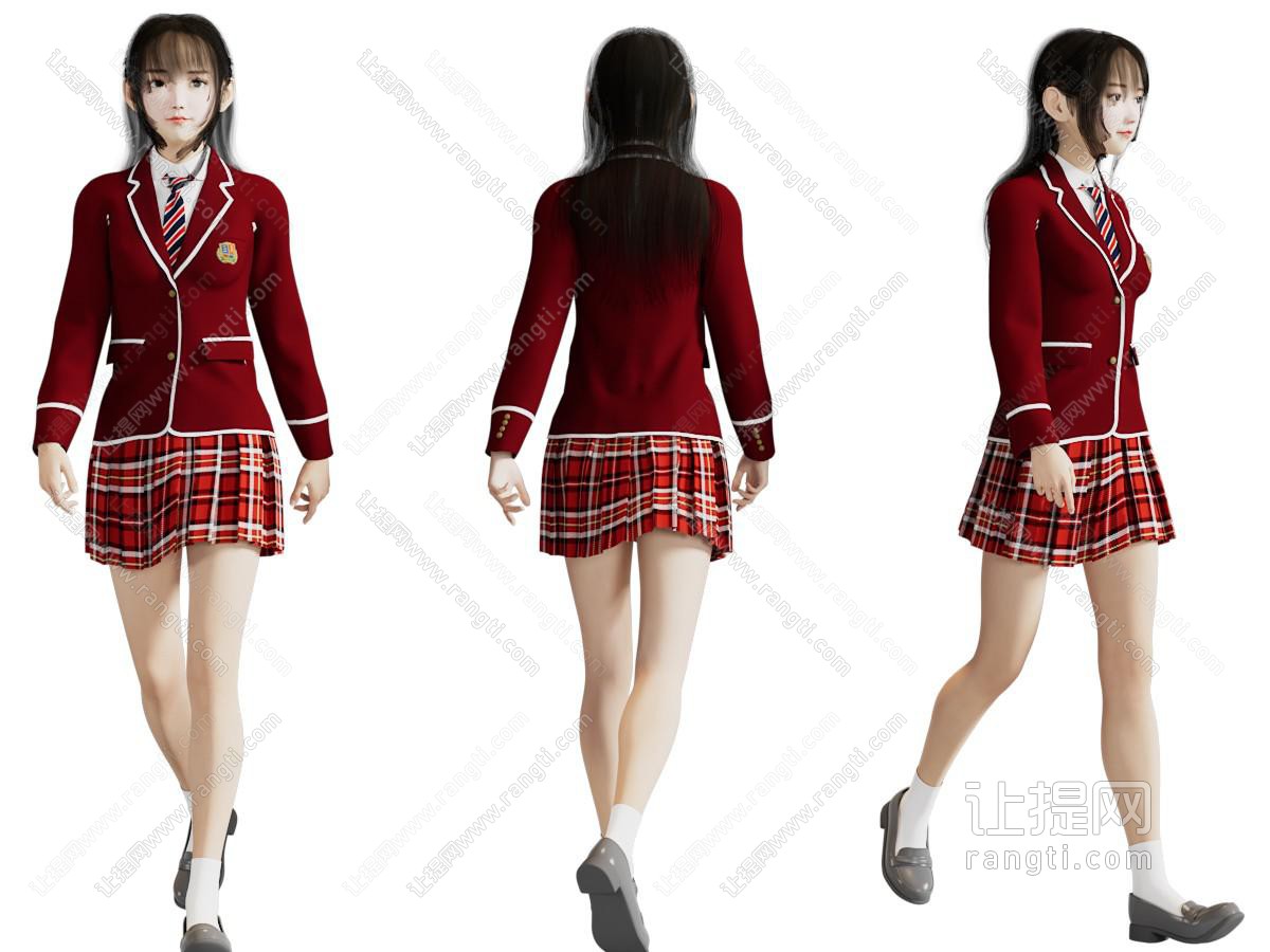 现代穿着学生装的女生、女人、美女人物