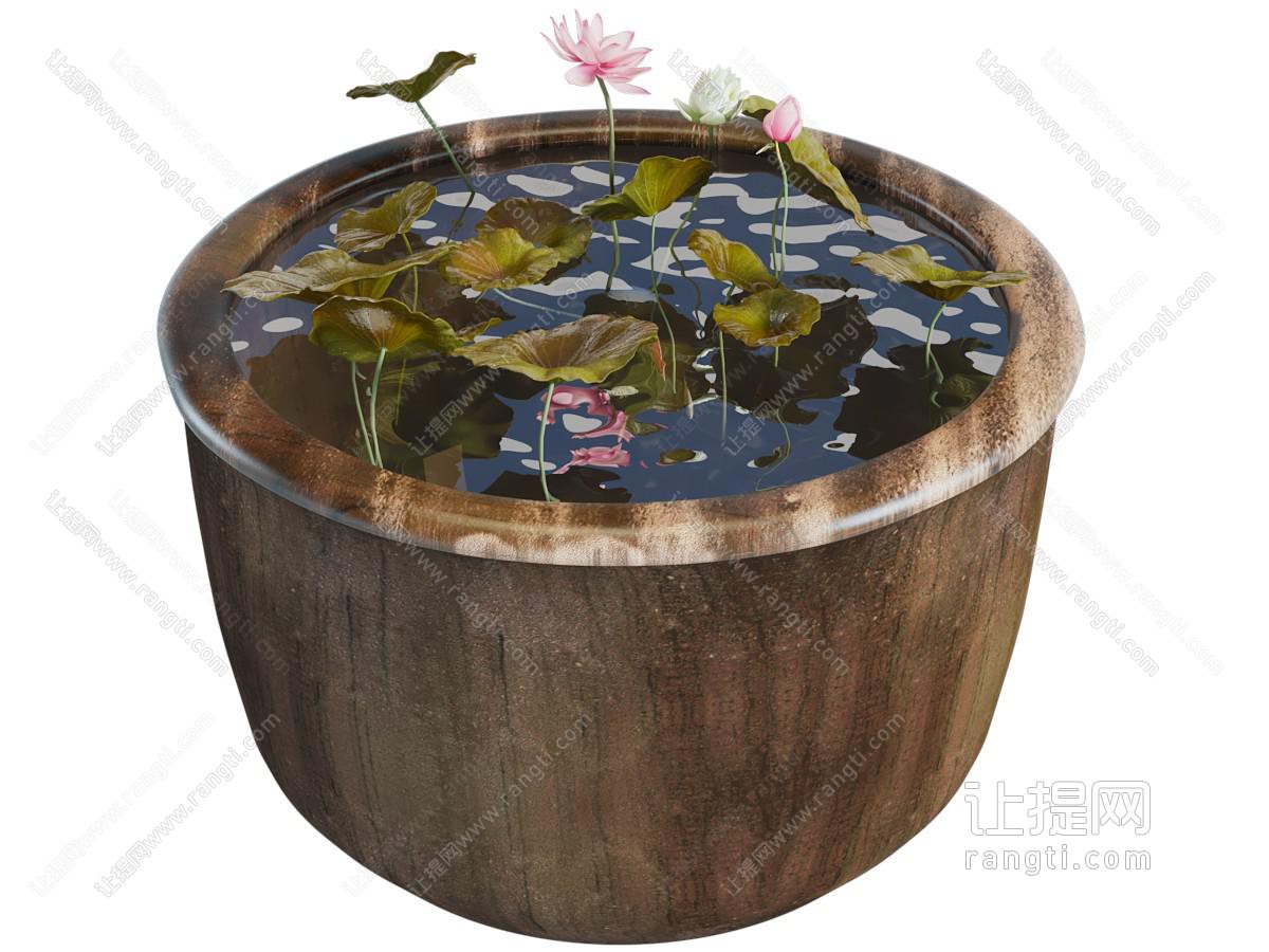 新中式水缸荷花景观园艺小品