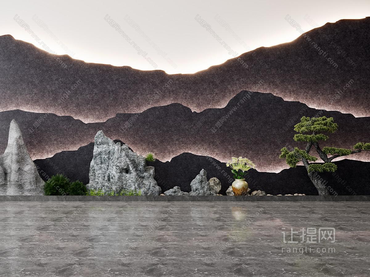新中式假山、松树景观园艺小品