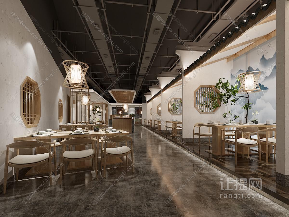 新中式饭店餐馆就餐区