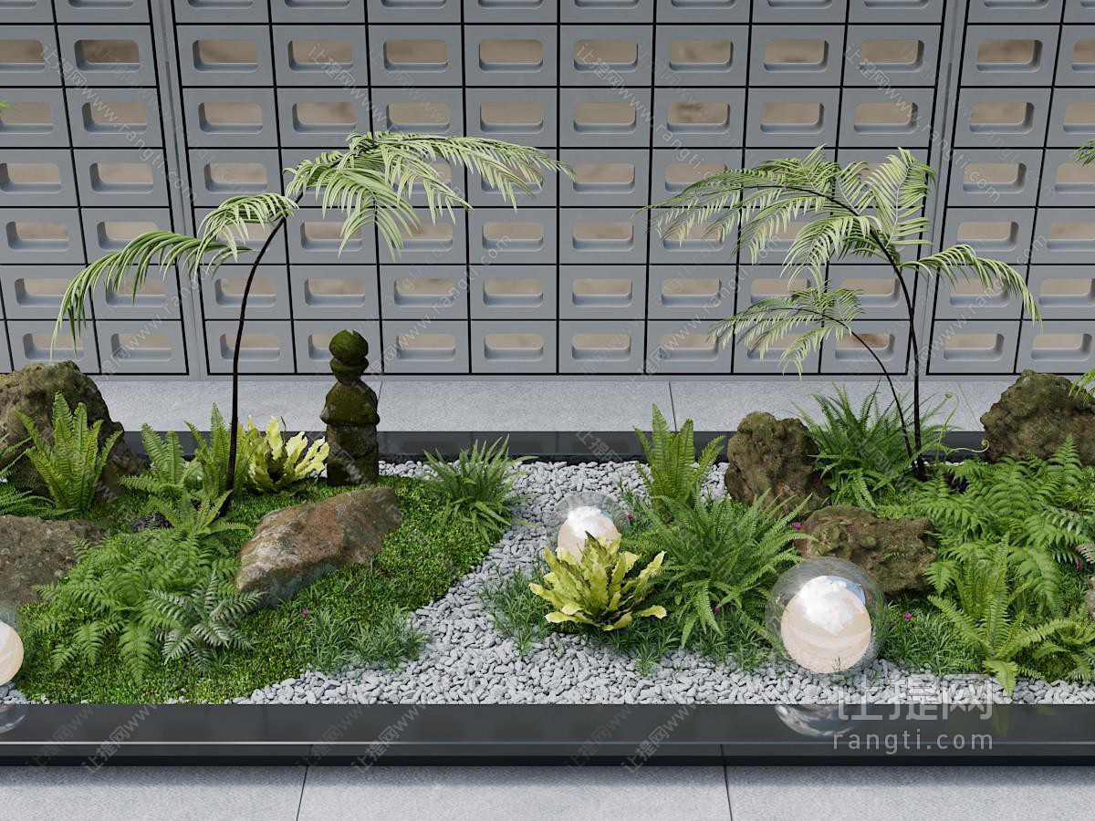 新中式花草石子景观园艺小品