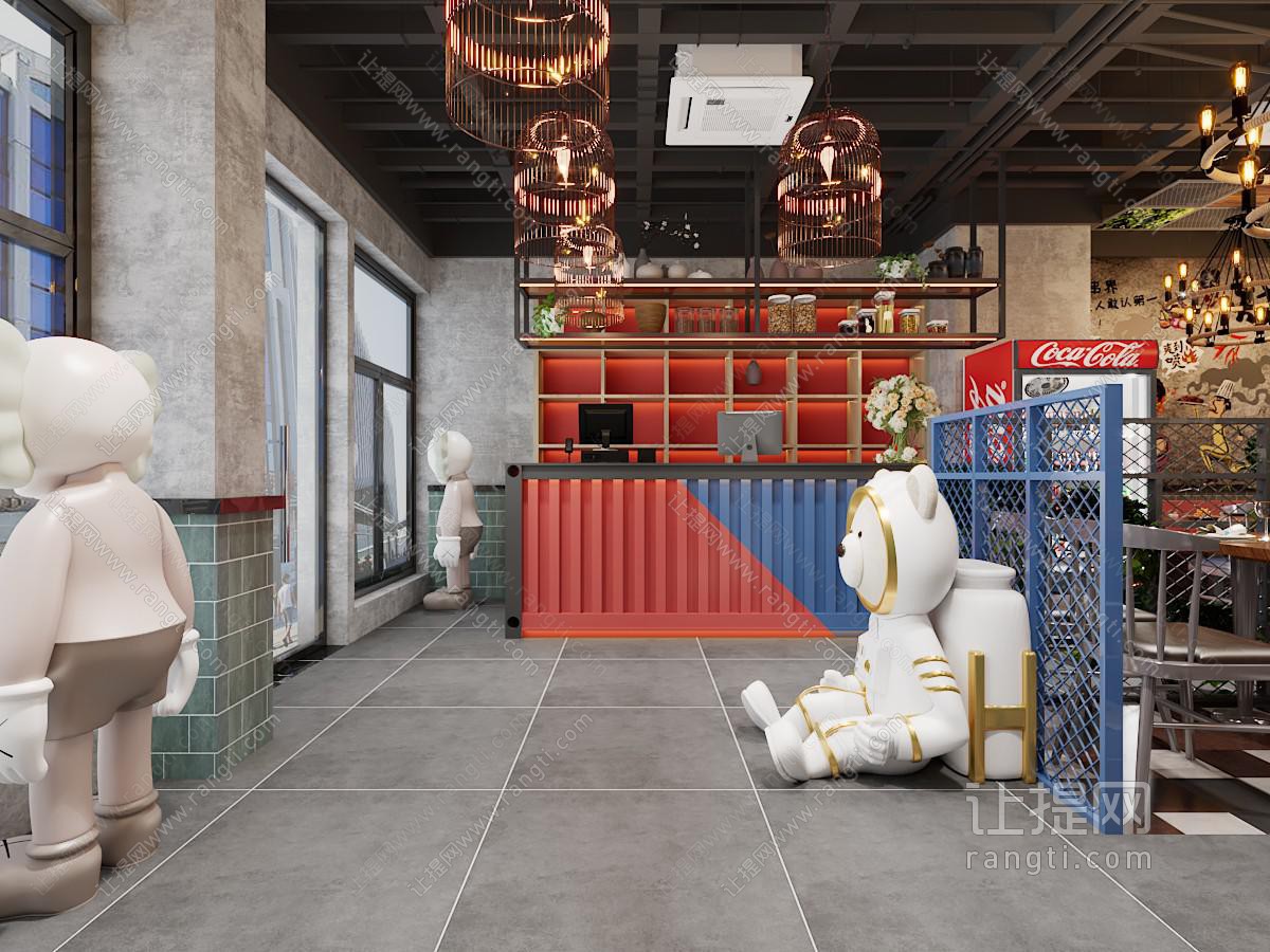 工业风loft饭店餐馆前台接待区