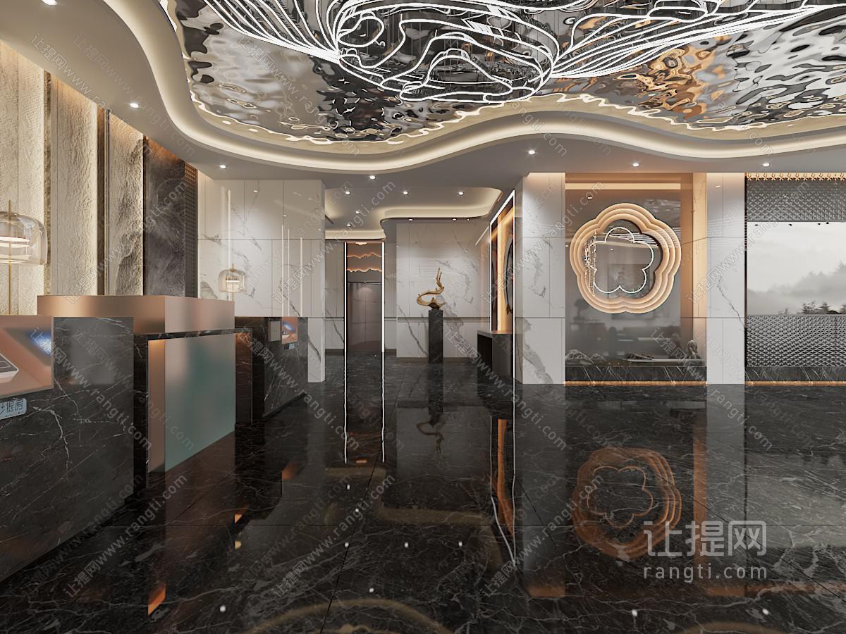新中式酒店大堂前台接待