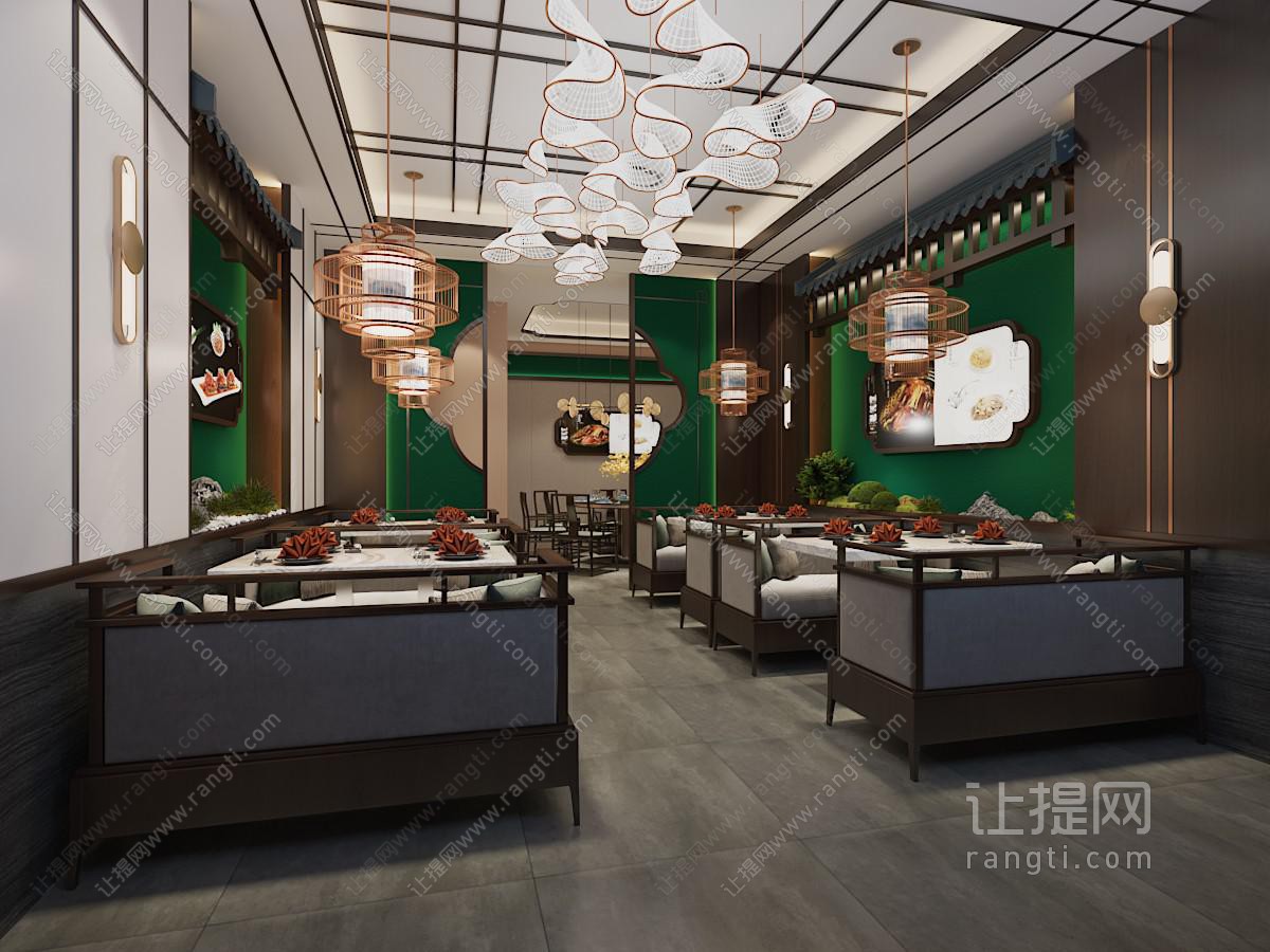 新中式饭店餐馆就餐区