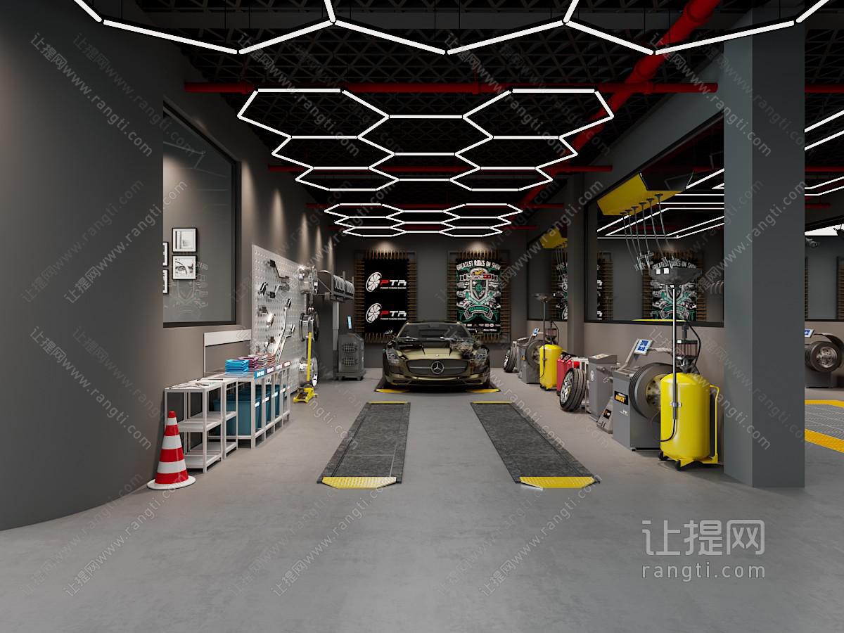 工业风loft汽车美容维修店、洗车行
