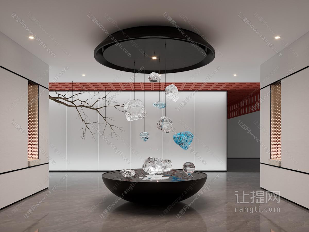 新中式水晶雕塑室内景观园艺小品