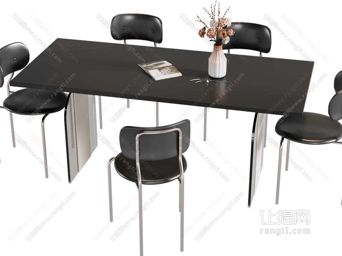 现代长方形餐桌椅组合