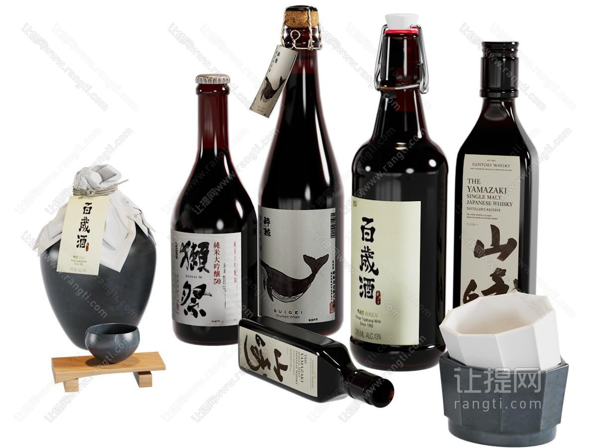 现代酒坛、酒瓶酒杯
