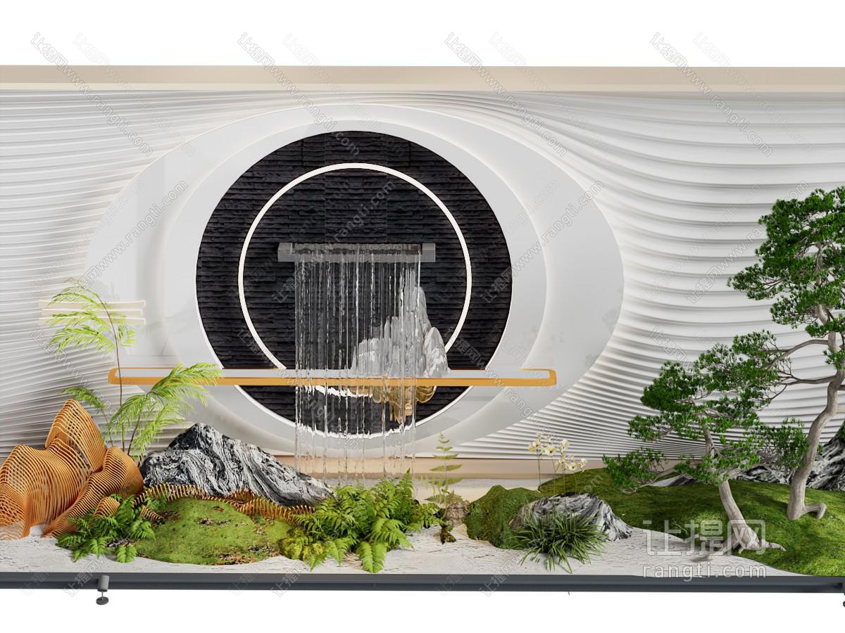 新中式松树石头水景景观园艺小品