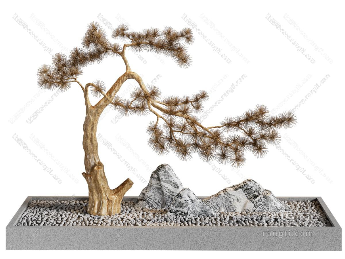 新中式松树、假山景观园艺小品